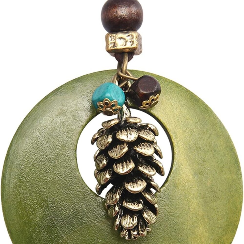 Leather Cord Necklace Chain Multilayer Wooden Pendant Necklaces Vintage Jewelry